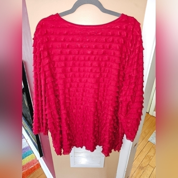 2 MAGGIE BARNES PLUS SIZE 2X TOPS RED BLACK SPRING SUMMER BLOUSE GUC - Picture 7 of 7